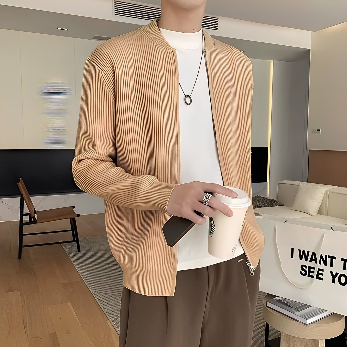 Damon - Męski sweter vintage z dzianiny z zamkiem