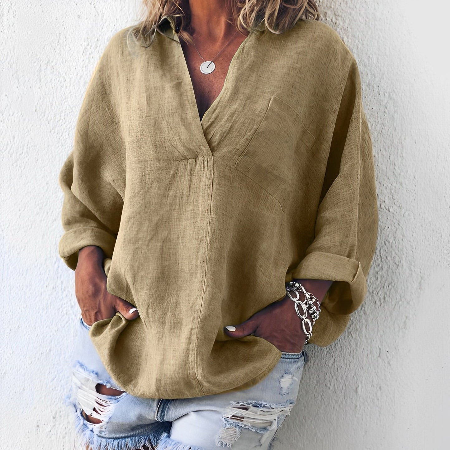 Pamella - Stylowy, luźny T-shirt z długim rękawem