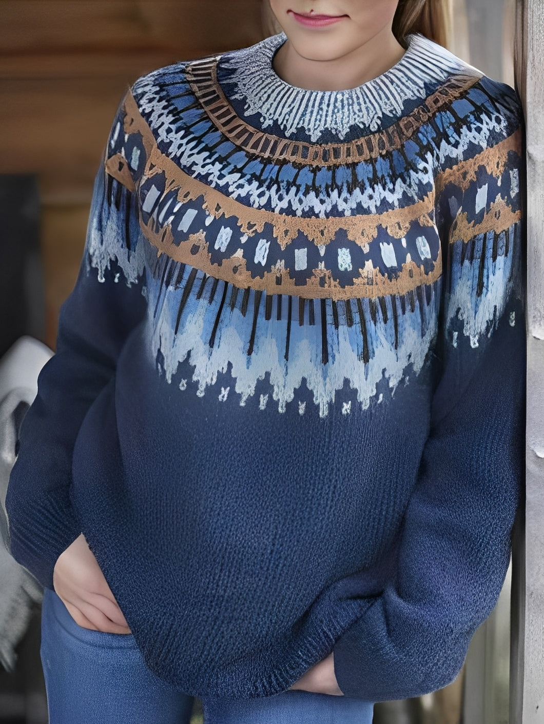 Lorine - Ciepły damski sweter z eleganckim wzorem