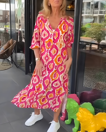 Rachael - Elegancka Sukienka Midi z Dekoltem w Serek
