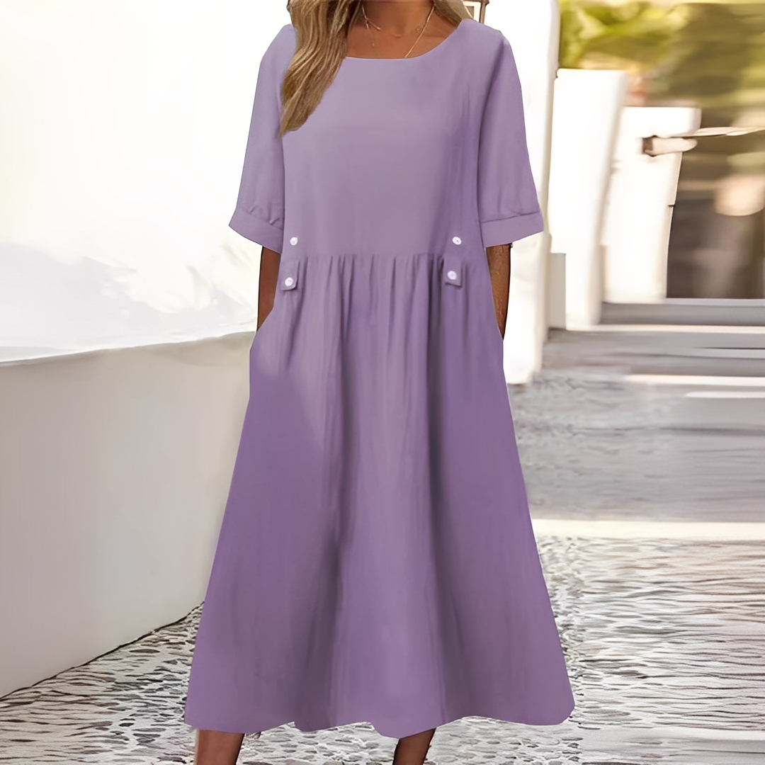 Sylvette - Bawełniana sukienka damska z okrągłym dekoltem