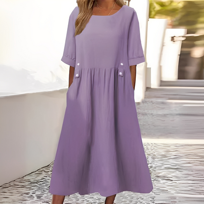 Sylvette - Bawełniana sukienka damska z okrągłym dekoltem