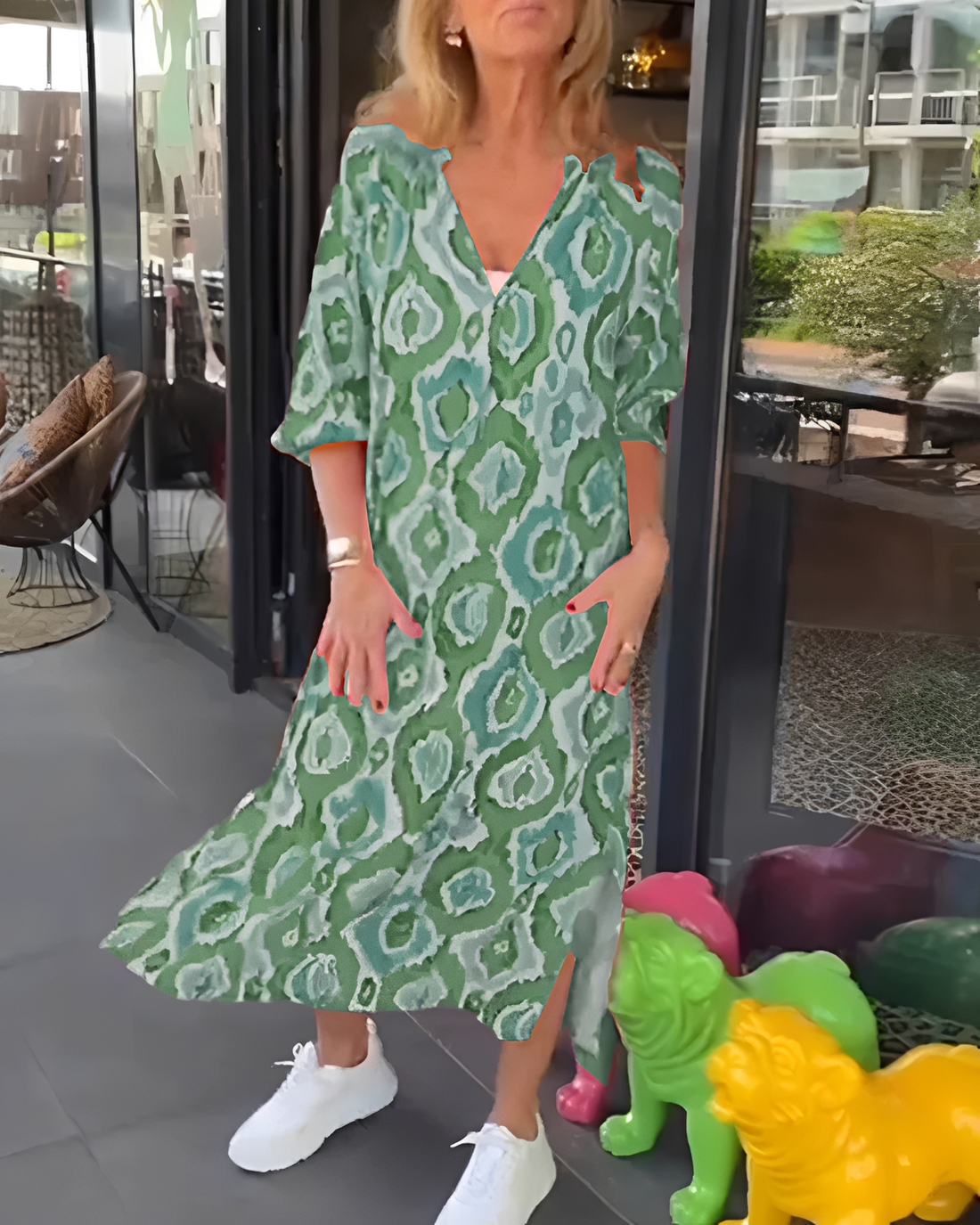Rachael - Elegancka Sukienka Midi z Dekoltem w Serek