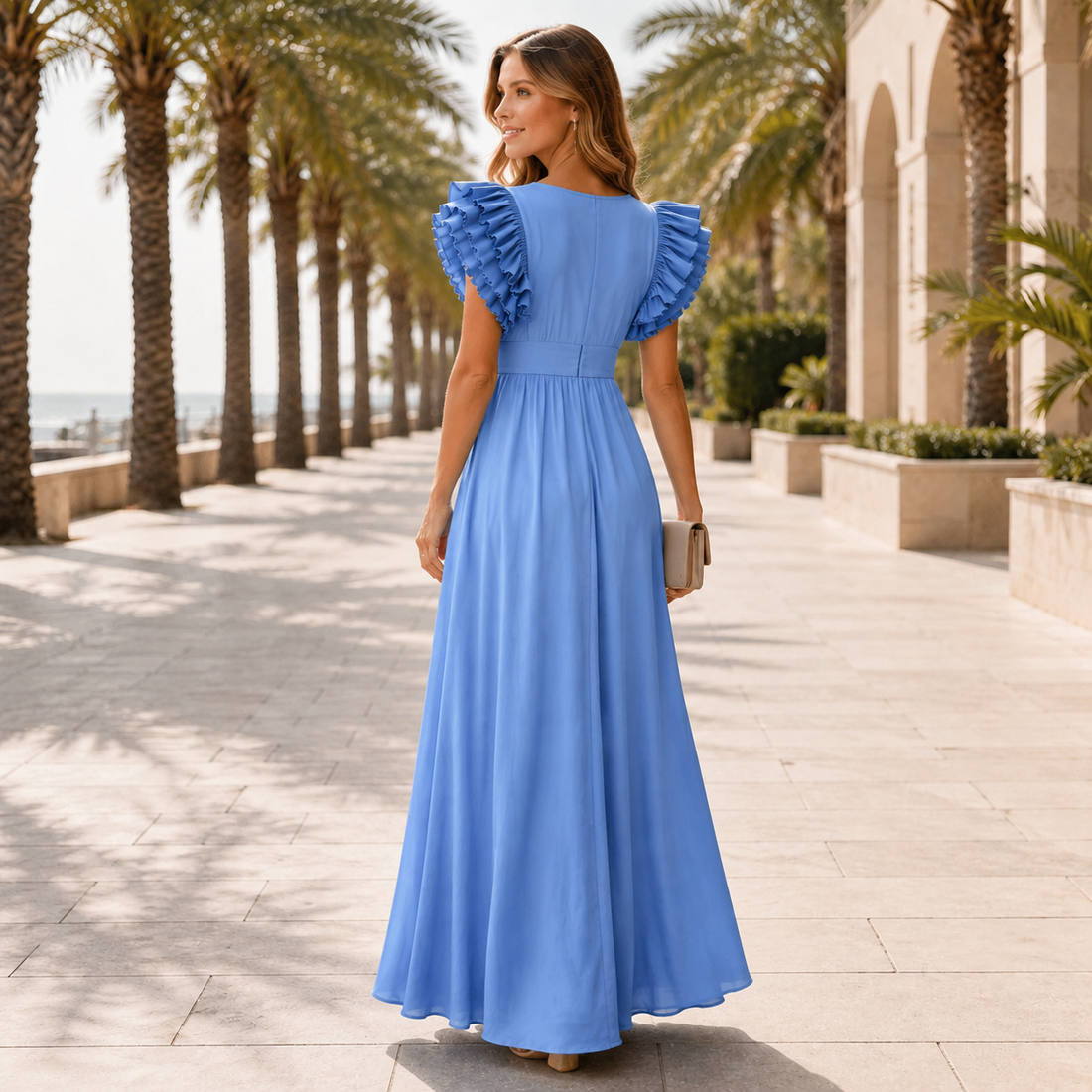 Zhallie - Elegancka Sukienka Maxi z Falbankami
