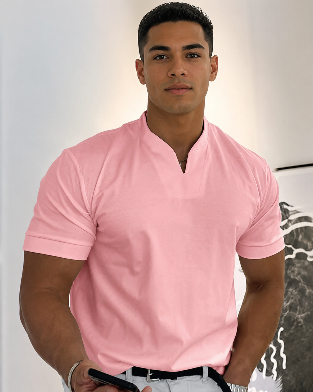 Cédric - Casualowy T-shirt z dekoltem w serek