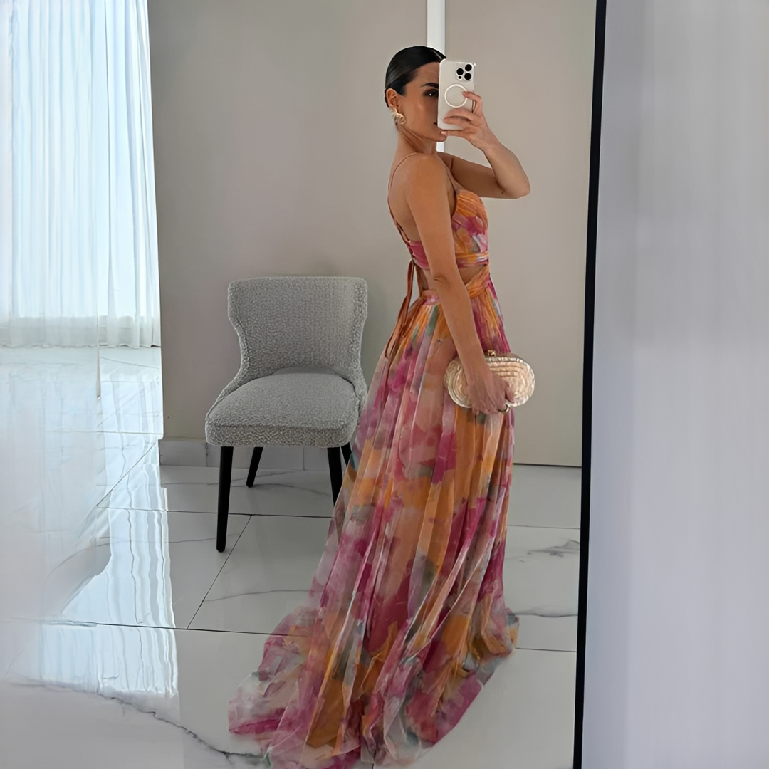 Darrisha - Elegancka Sukienka Maxi z Krzyżowym Pasem