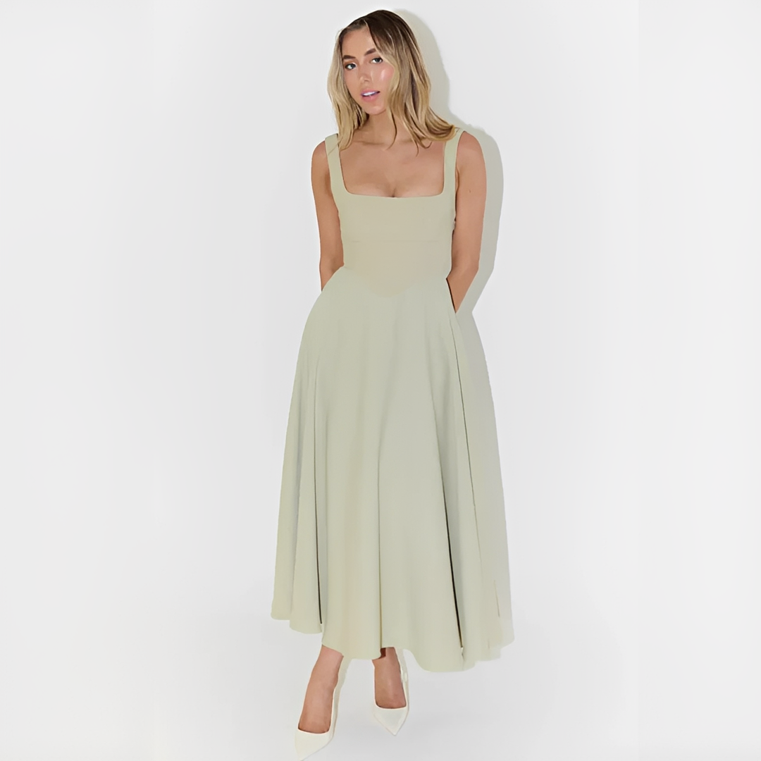 Yarabelle - Elegancka Sukienka Midi z Ramiączkami