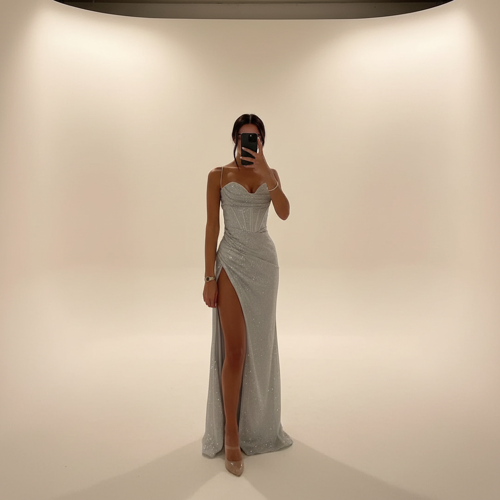 Monique - Modna sukienka maxi z rozcięciem