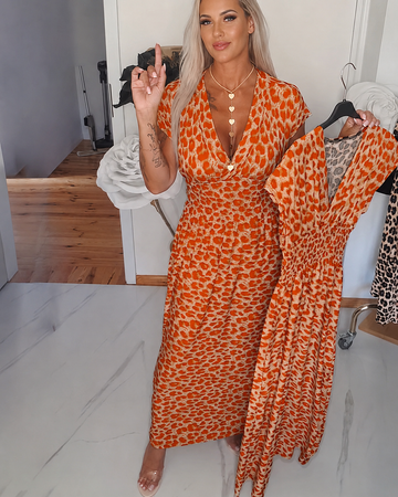 Dyshelle - Elegancka sukienka boho z dekoltem w serek