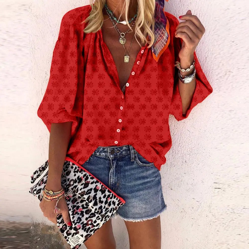 Isabella - Kwiatowy top z vintage guzikami