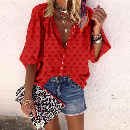 Isabella - Kwiatowy top z vintage guzikami