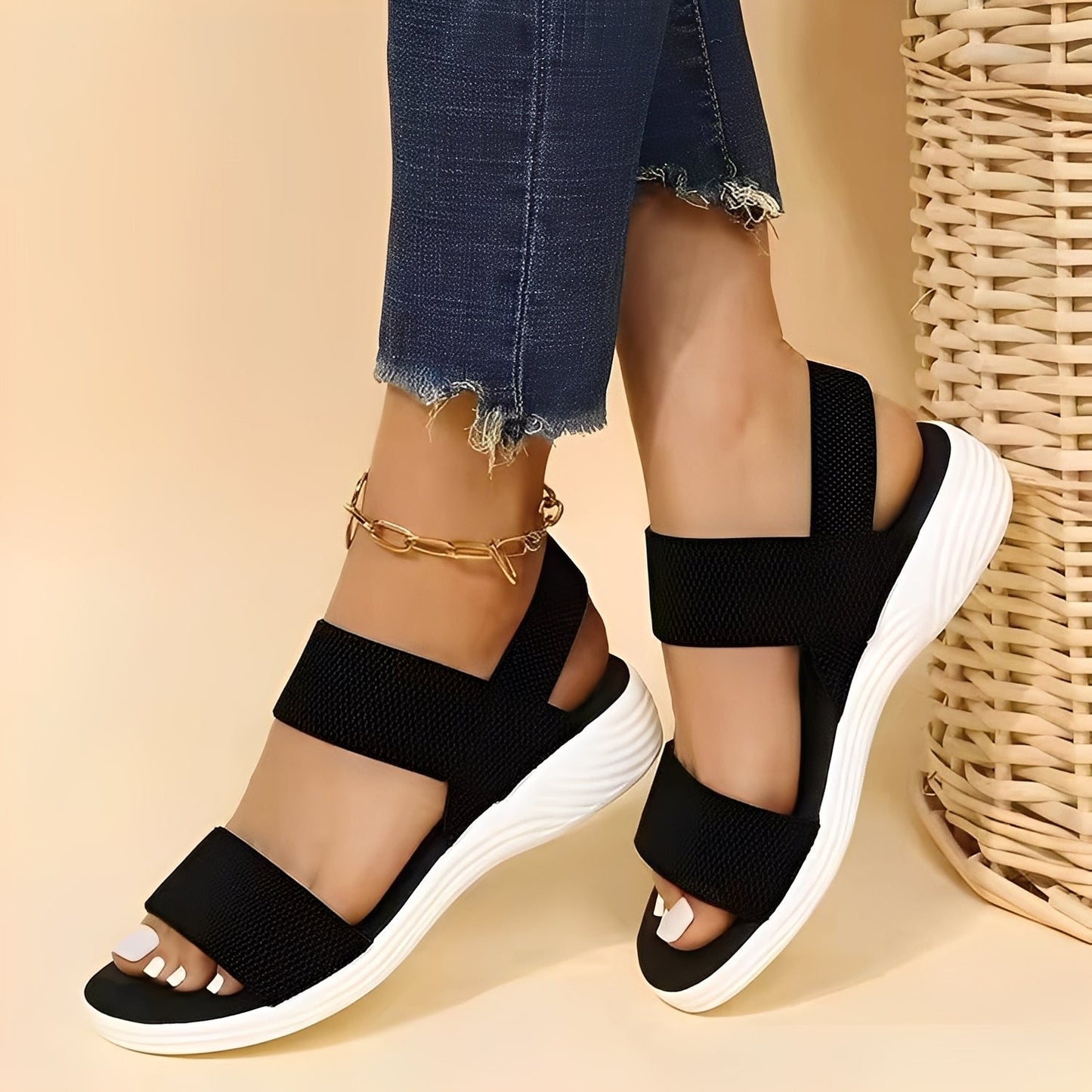 Jessika - Damskie luźne sandały z płaską podeszwą z Flyknit