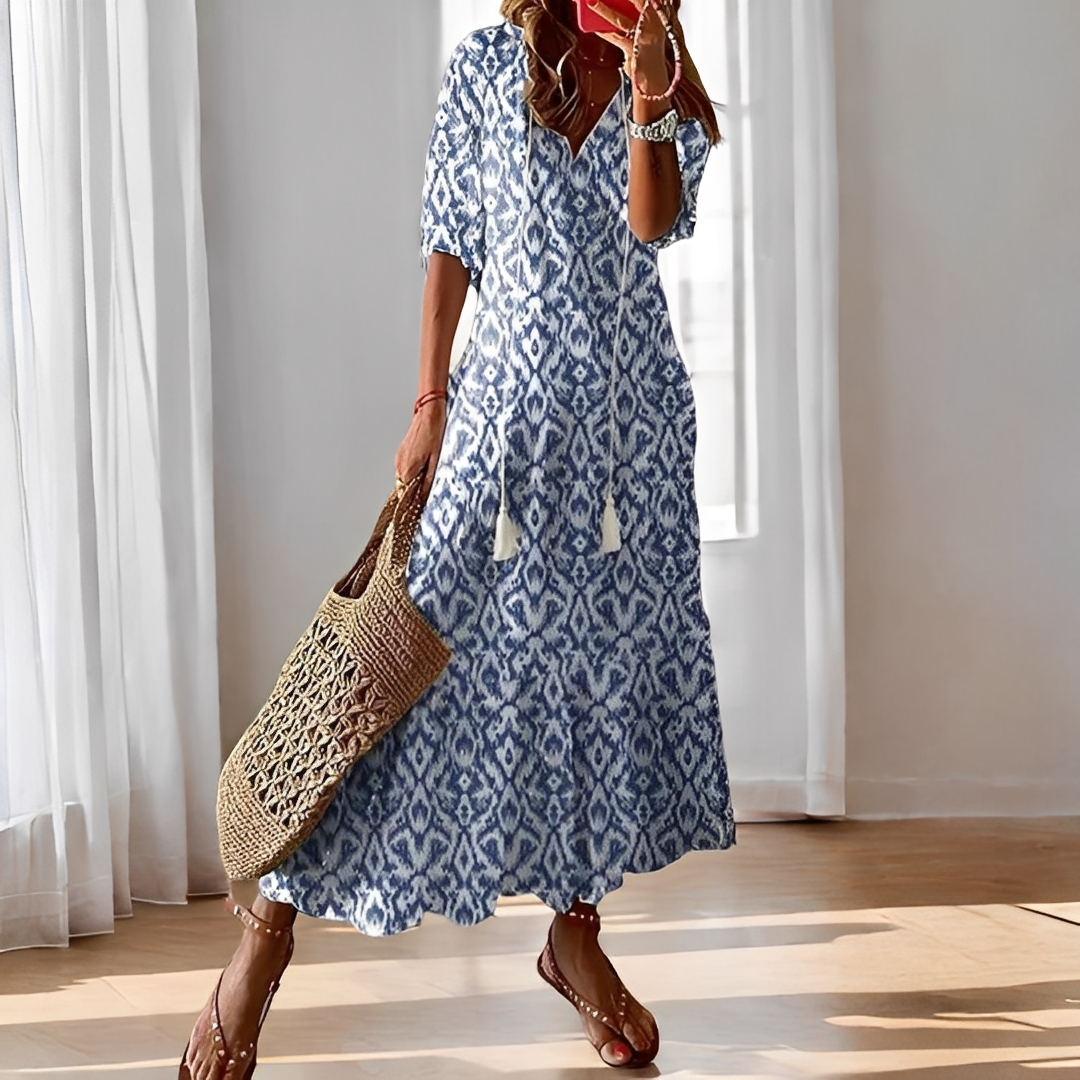 Alica - Luźna codzienna sukienka z dekoltem V dla kobiet