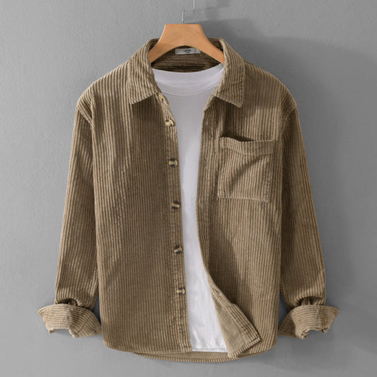 Ronald - Męska koszula sztruksowa z kieszenią, styl klasyczny