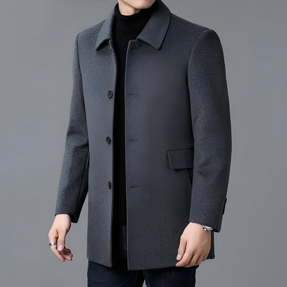 Jerry - Męski, stylowy wełniany płaszcz jednorzędowy