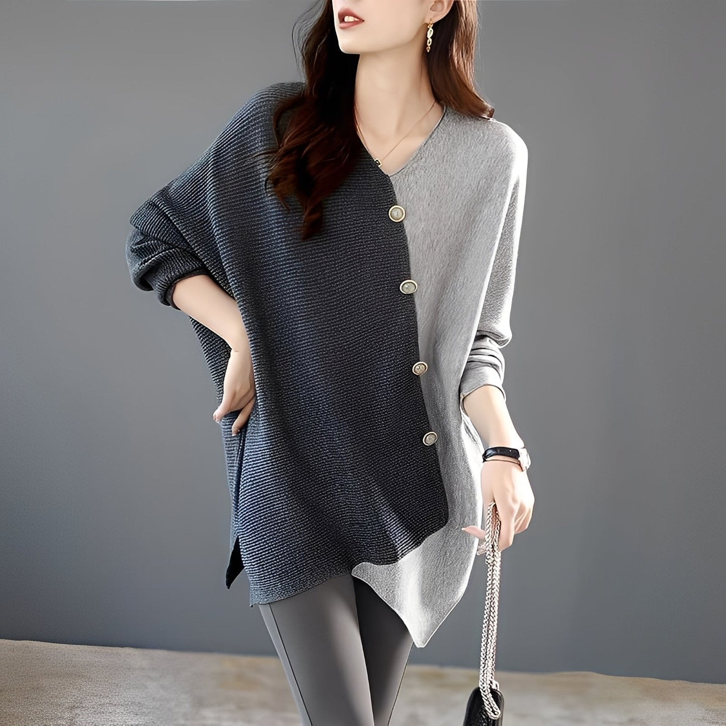 Madilynn - Luźny sweter z wzorem patchwork dla pań