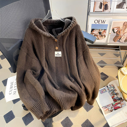 Haylee - Luźny damski sweter z kapturem i guzikami