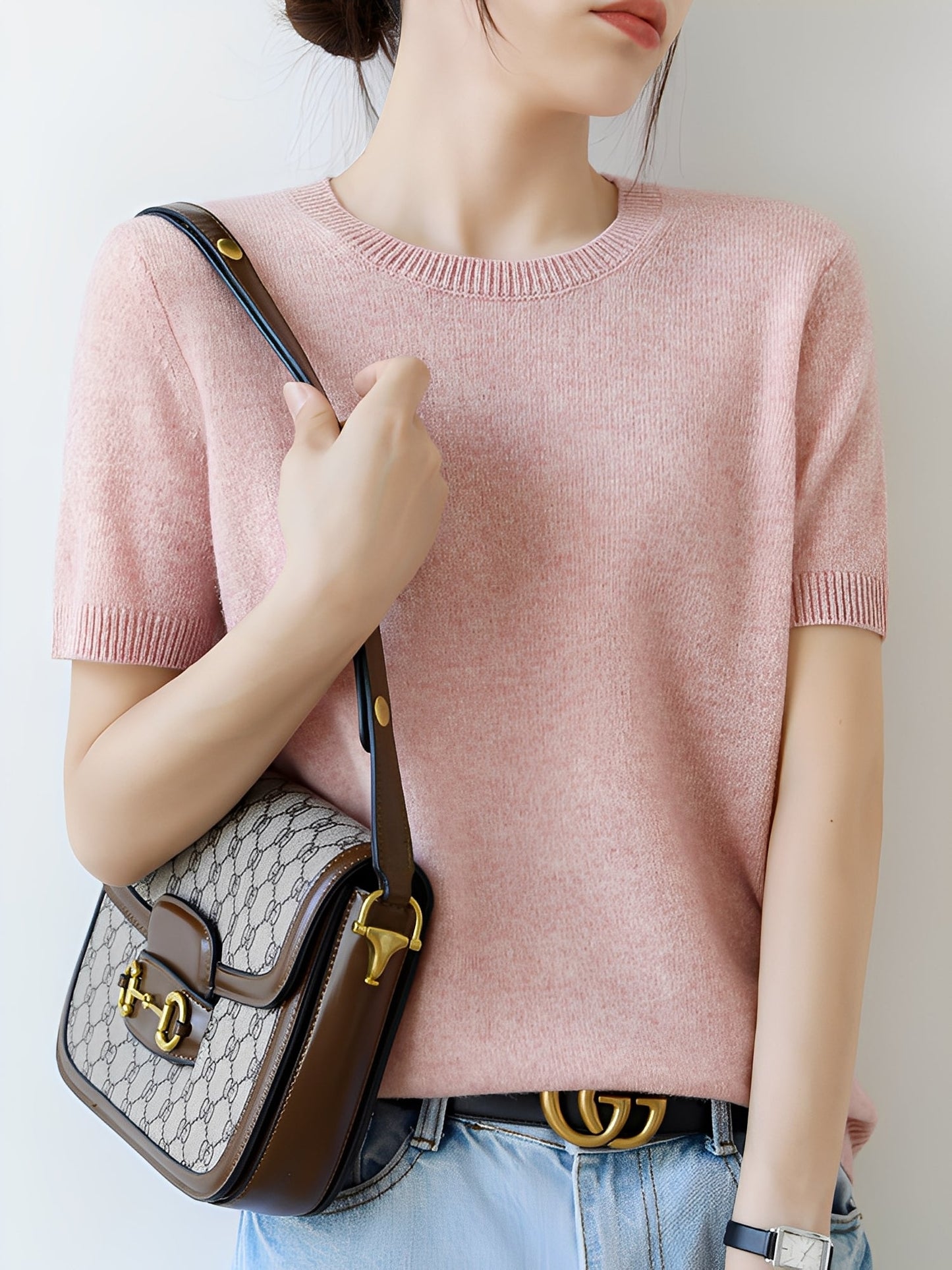 Blandine - Sweter damski z krótkimi rękawami