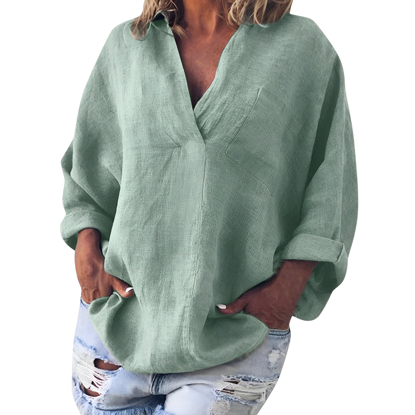 Pamella - Stylowy, luźny T-shirt z długim rękawem
