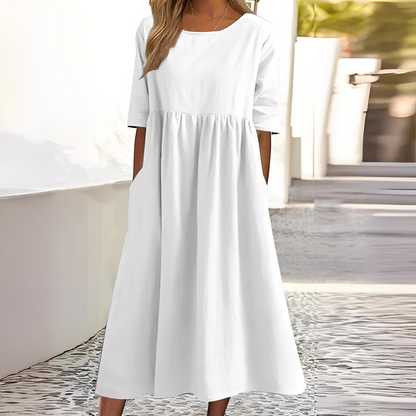 Sylvette - Bawełniana sukienka damska z okrągłym dekoltem