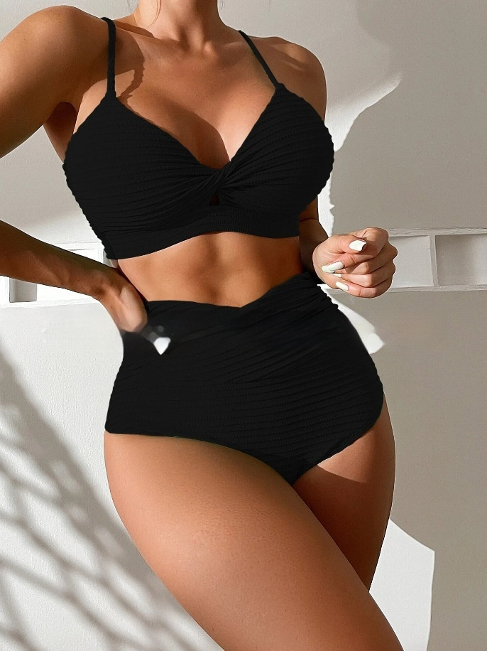 Rowena - Damskie bikini z wysokim stanem w paski