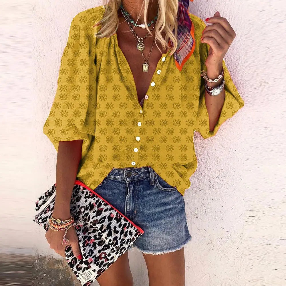 Isabella - Kwiatowy top z vintage guzikami