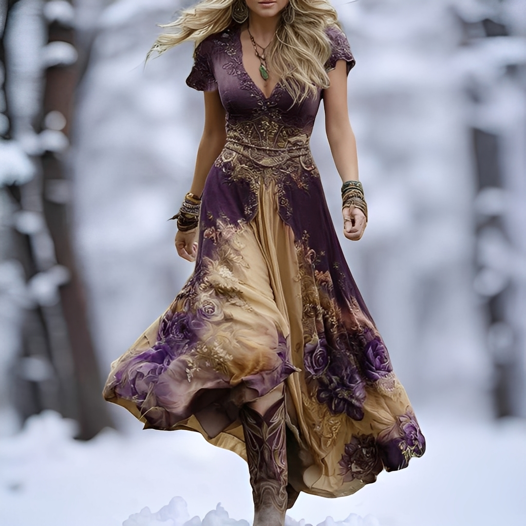 Almaris – Elegancka długa sukienka w kwiaty dla kobiet