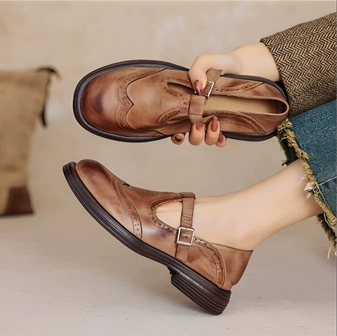 Erika - Retro buty z wytrzymałej skóry dla kobiet