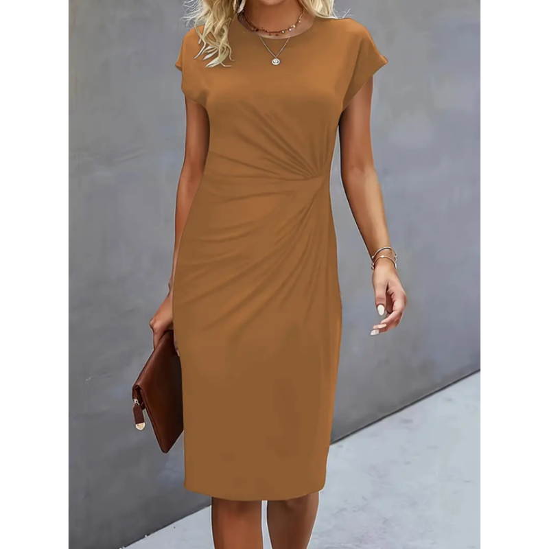 Miranda - Elegancka Damska Midi-Sukienka Krótki Rękaw
