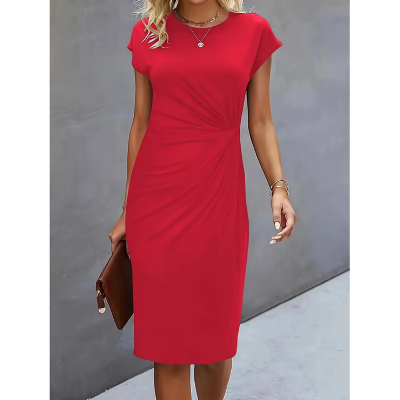 Miranda - Elegancka Damska Midi-Sukienka Krótki Rękaw