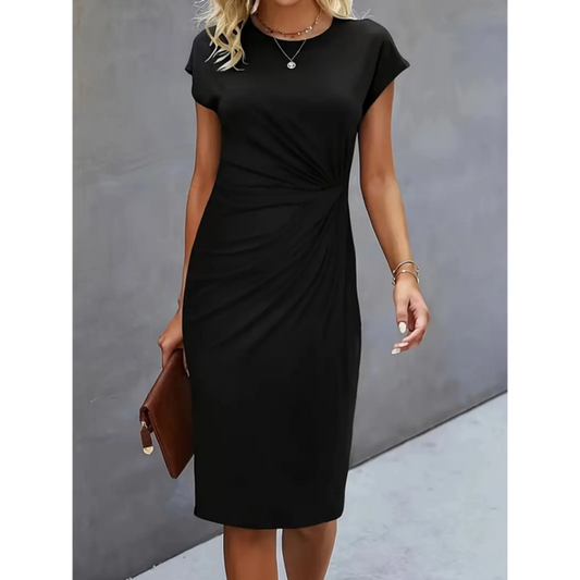 Miranda - Elegancka Damska Midi-Sukienka Krótki Rękaw