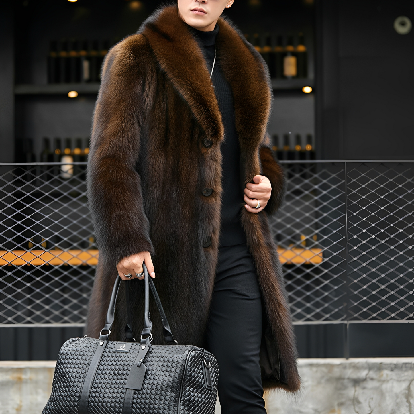 Matteo - Stylowy długi futrzany płaszcz dla panów