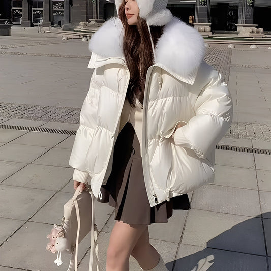 Victoria - elegancka pikowana kurtka z futrzanym kołnierzem dla kobiet