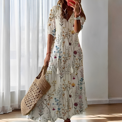 Alica - Luźna codzienna sukienka z dekoltem V dla kobiet