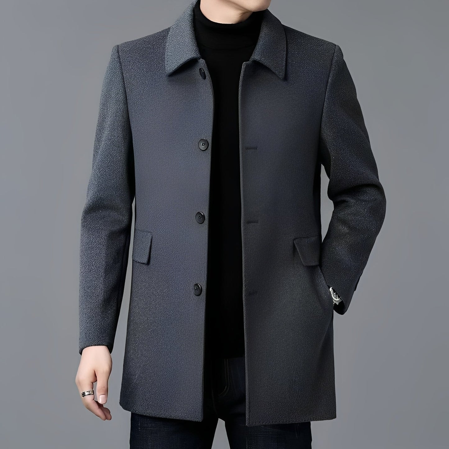 Jerry - Męski, stylowy wełniany płaszcz jednorzędowy