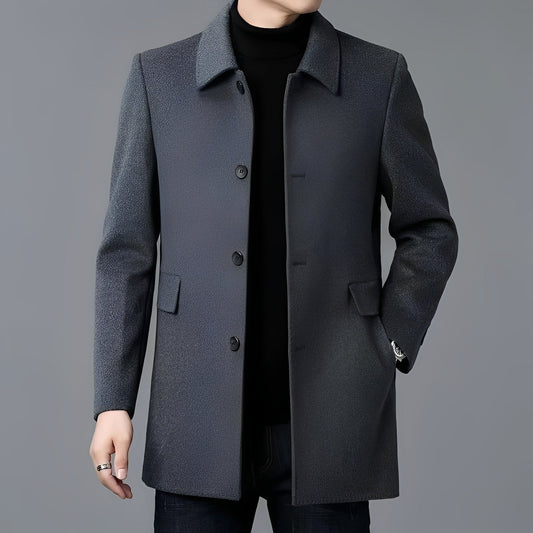 Jerry - Męski, stylowy wełniany płaszcz jednorzędowy