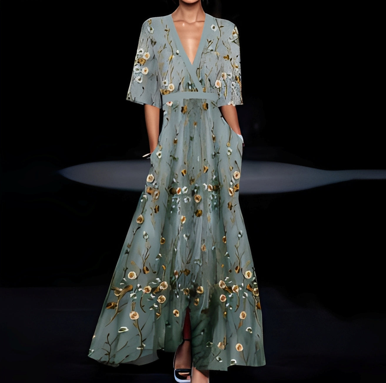 Débora - Elegancka długa suknia w kwiaty dla pań