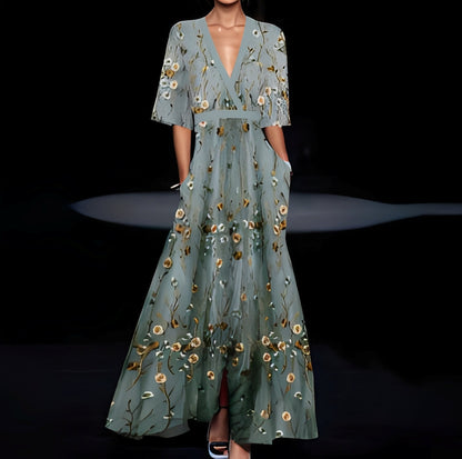 Débora - Elegancka długa suknia w kwiaty dla pań