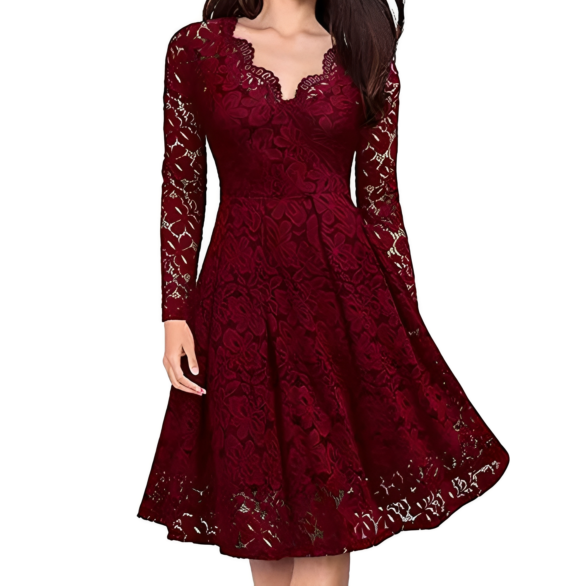 Leonie - Elegancka sukienka z długim rękawem i dekoltem w serek dla kobiet