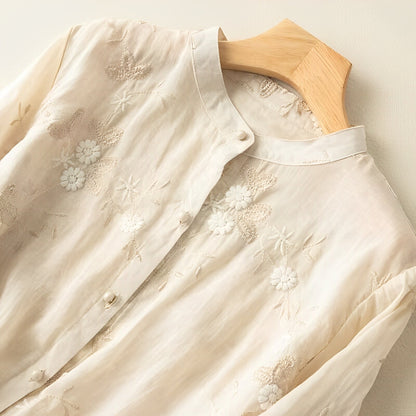 Madelina - Stylowa bluzka vintage z haftem kwiatowym