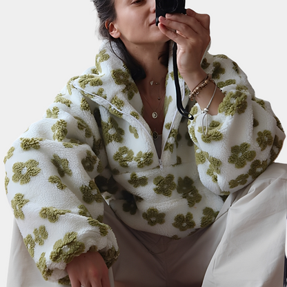 Elizabeth - Modny Pulower Sherpa z Kwiatowymi Motywami dla Kobiet