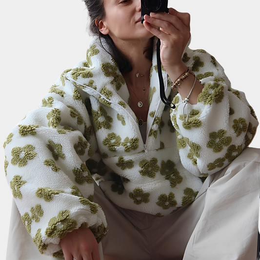 Elizabeth - Modny Pulower Sherpa z Kwiatowymi Motywami dla Kobiet