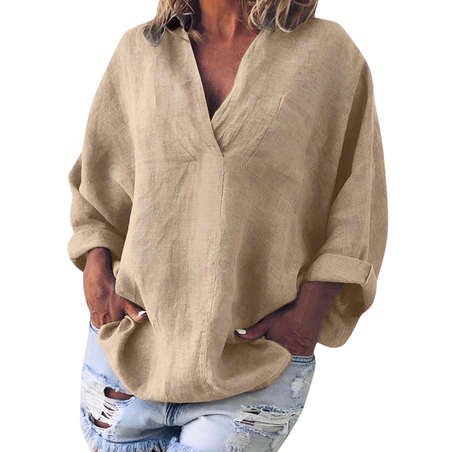 Pamella - Stylowy, luźny T-shirt z długim rękawem