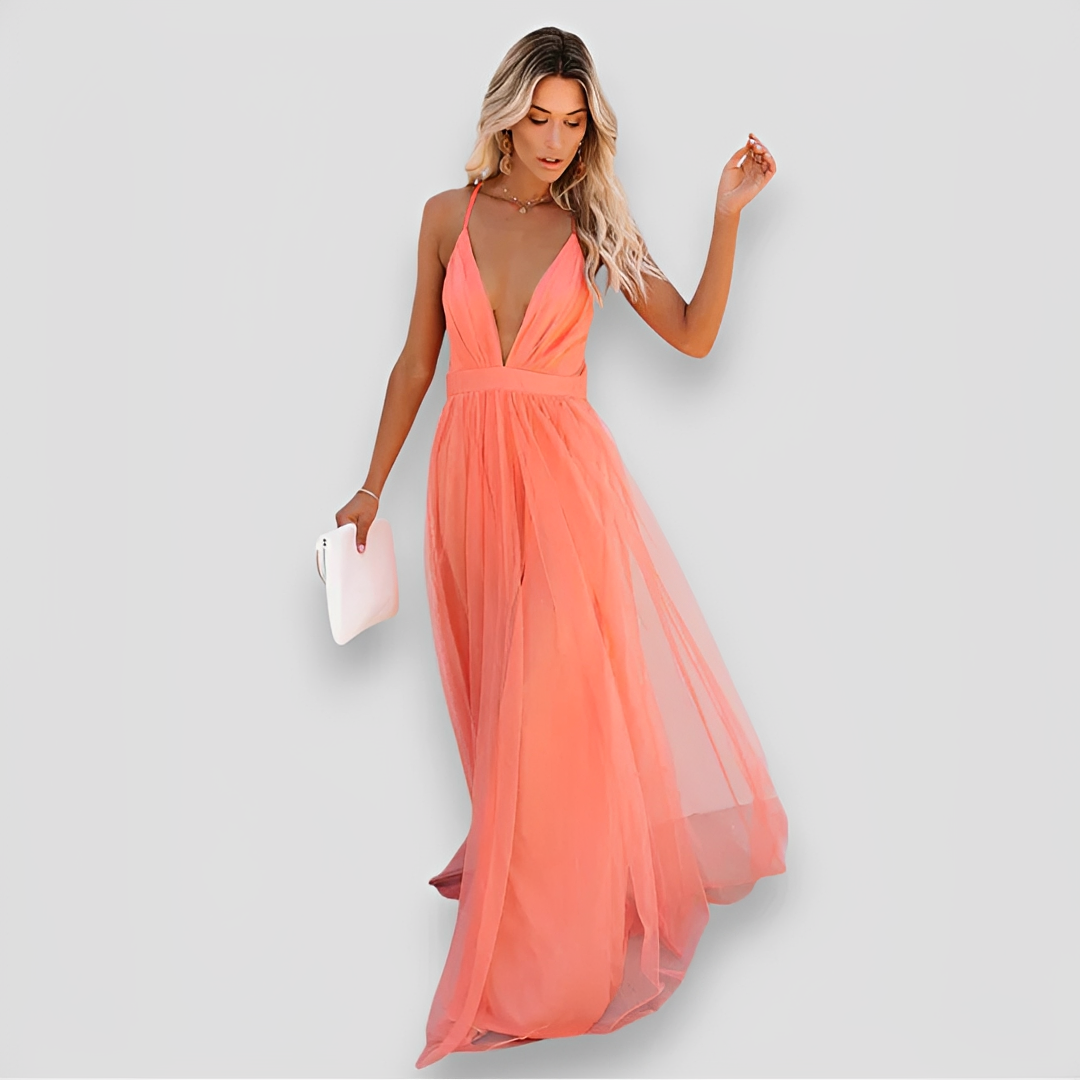 Lidia - Elegancka sukienka maxi z dekoltem w serek