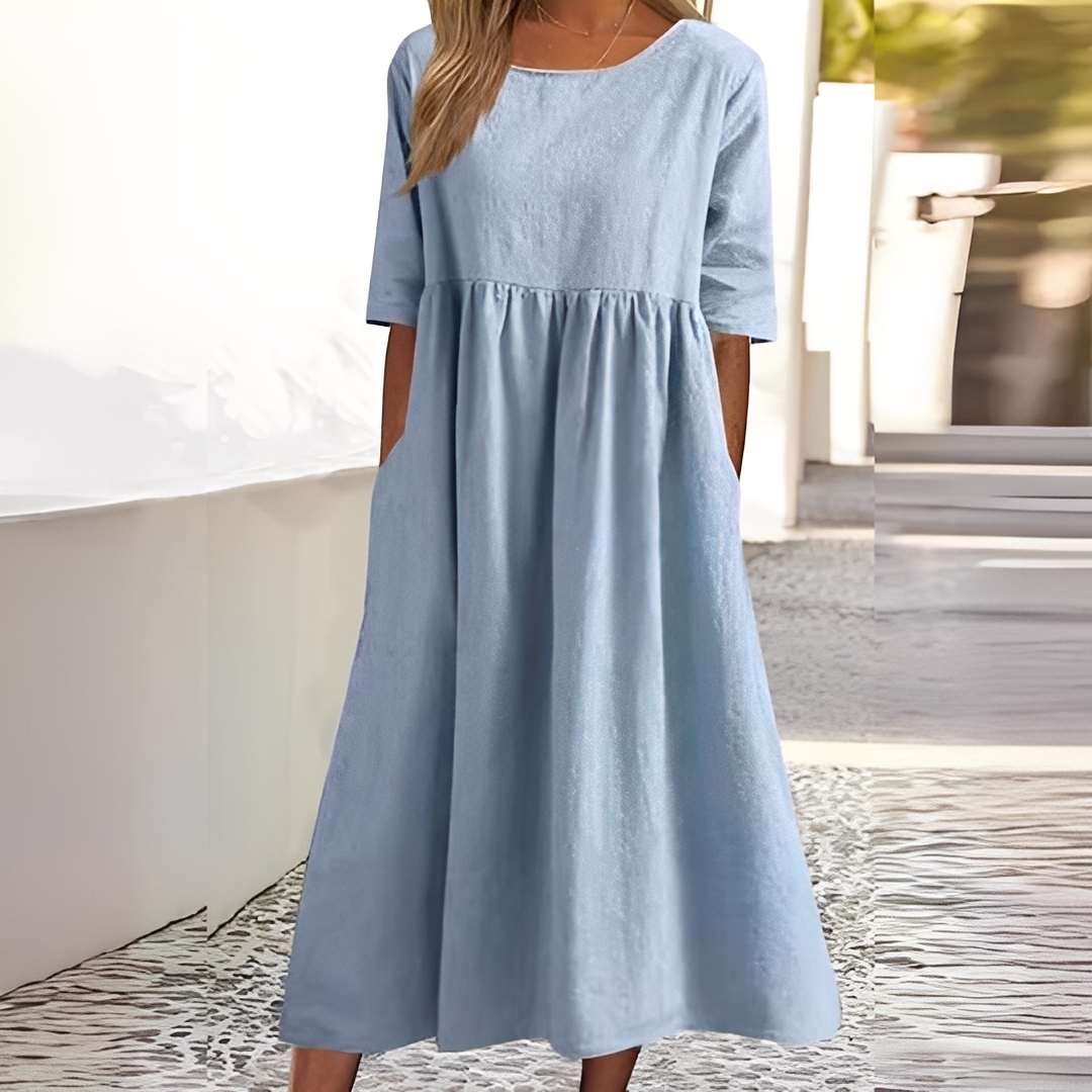 Sylvette - Bawełniana sukienka damska z okrągłym dekoltem