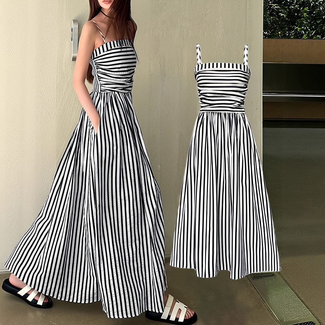 Cindy - Elegancka Maxi Sukienka w Paski