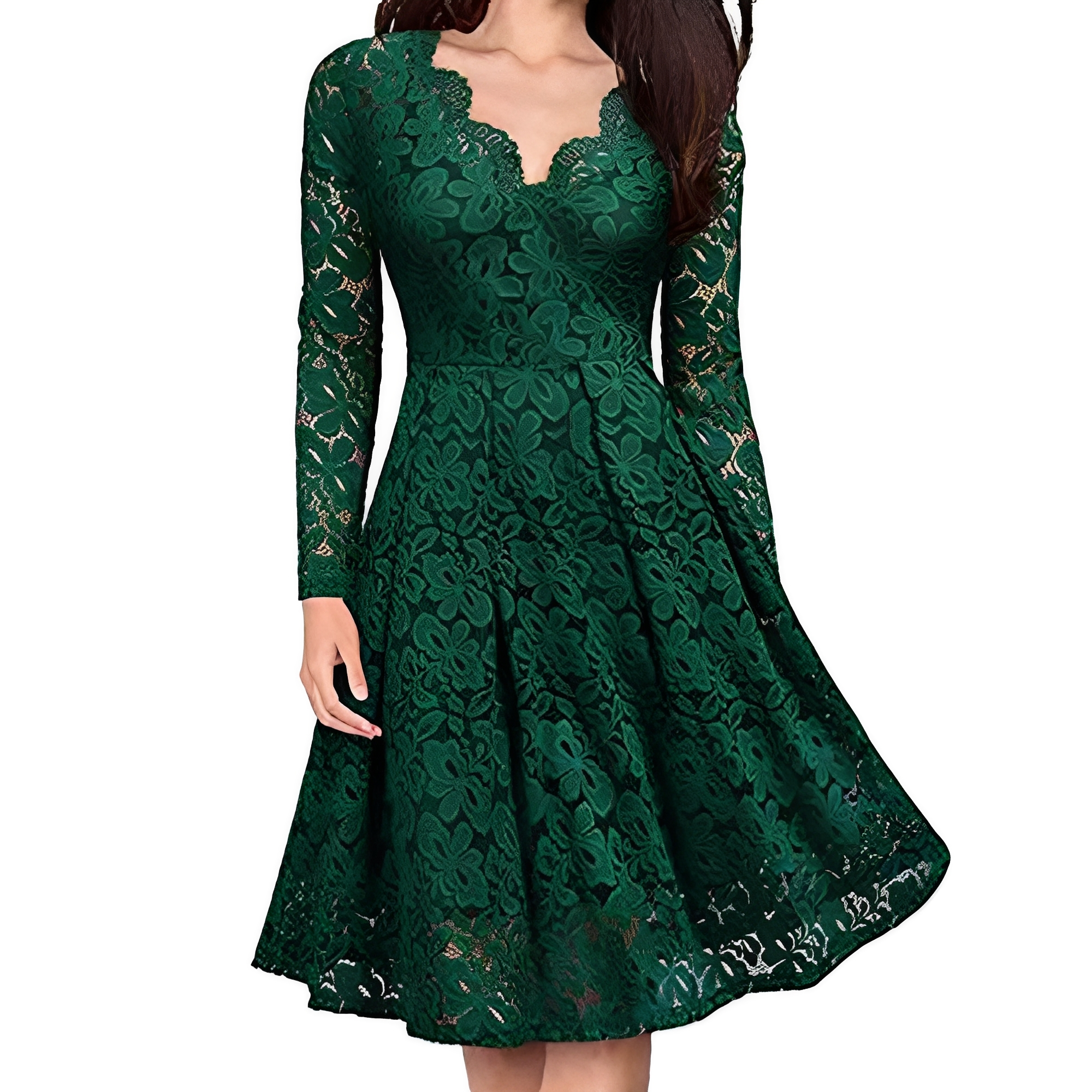 Leonie - Elegancka sukienka z długim rękawem i dekoltem w serek dla kobiet