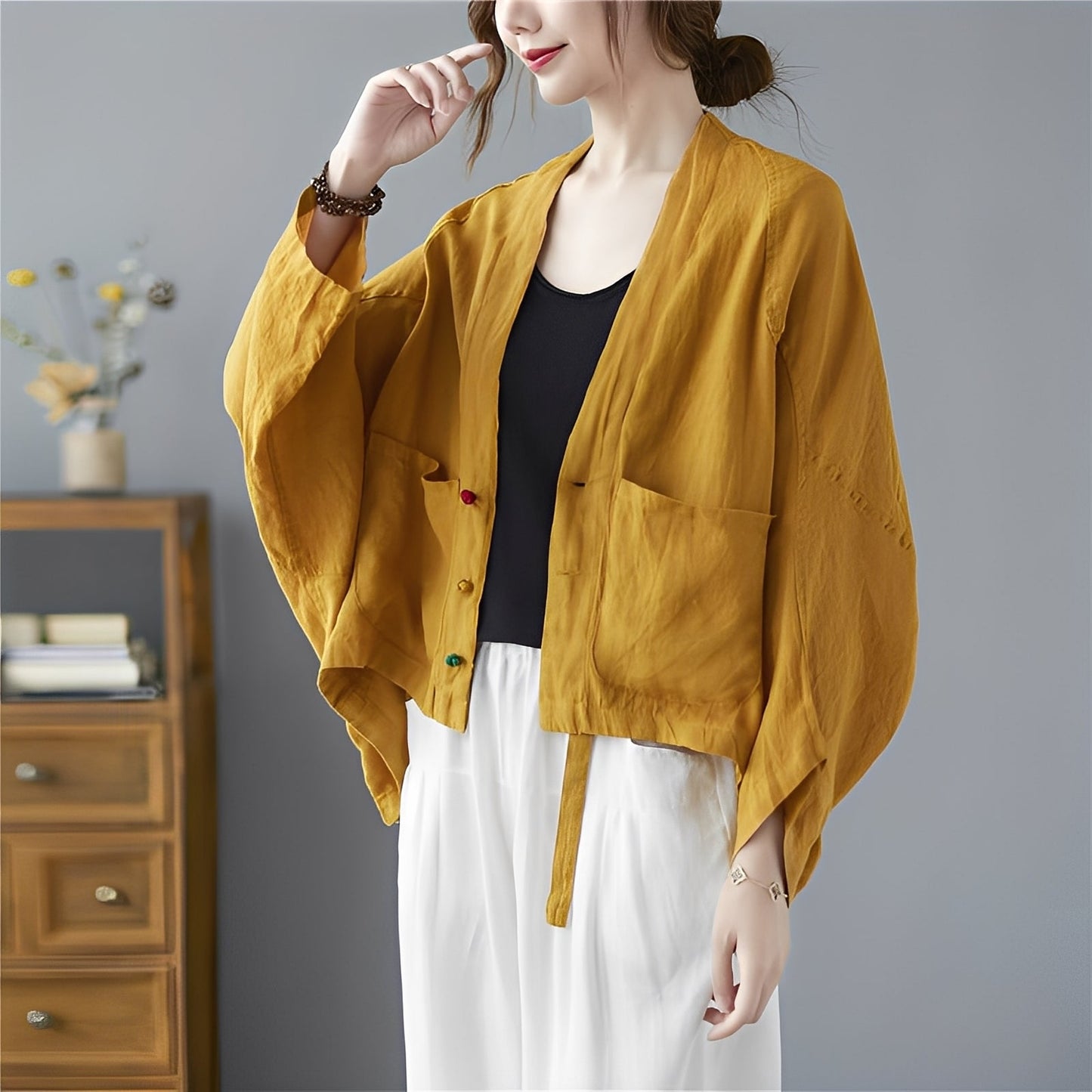 Shelia - Luźny krótki sweter z kieszeniami