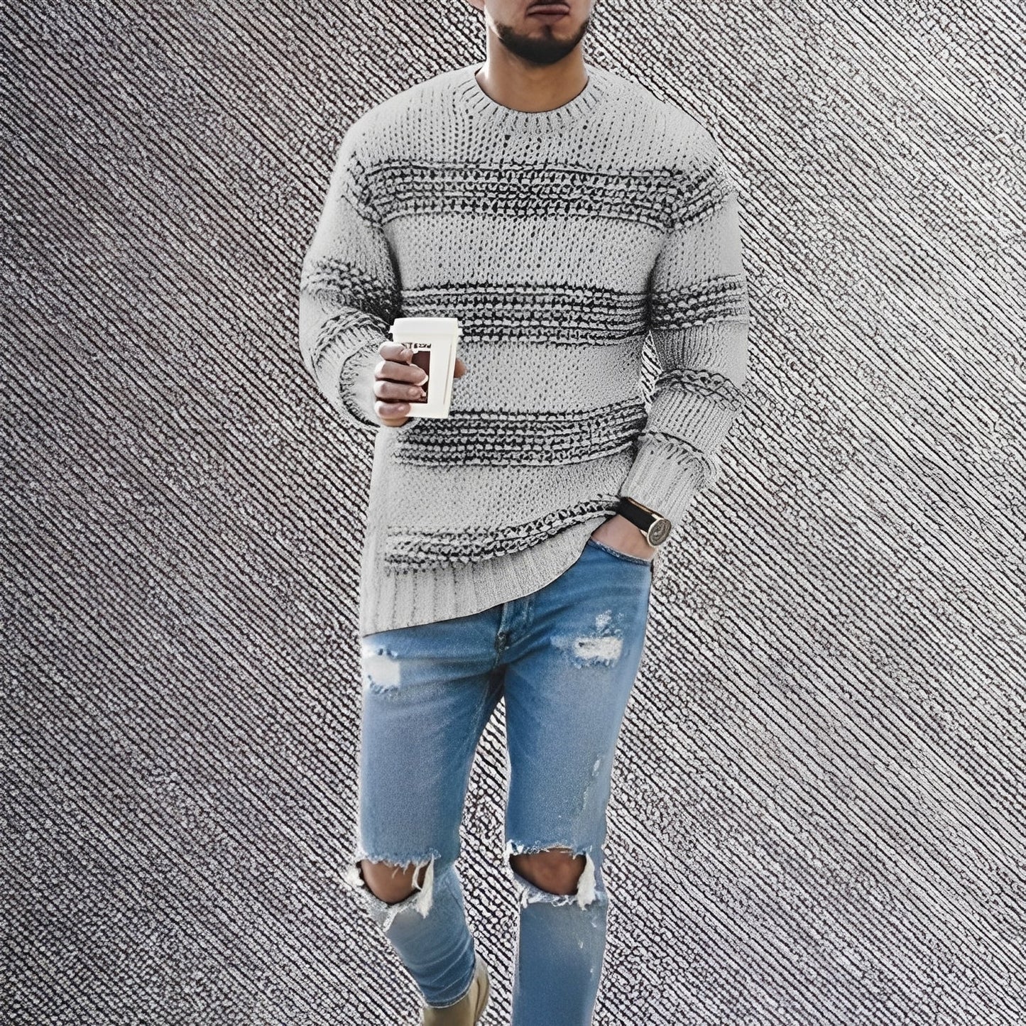 Ronnie - Męski sweter oversize w paski