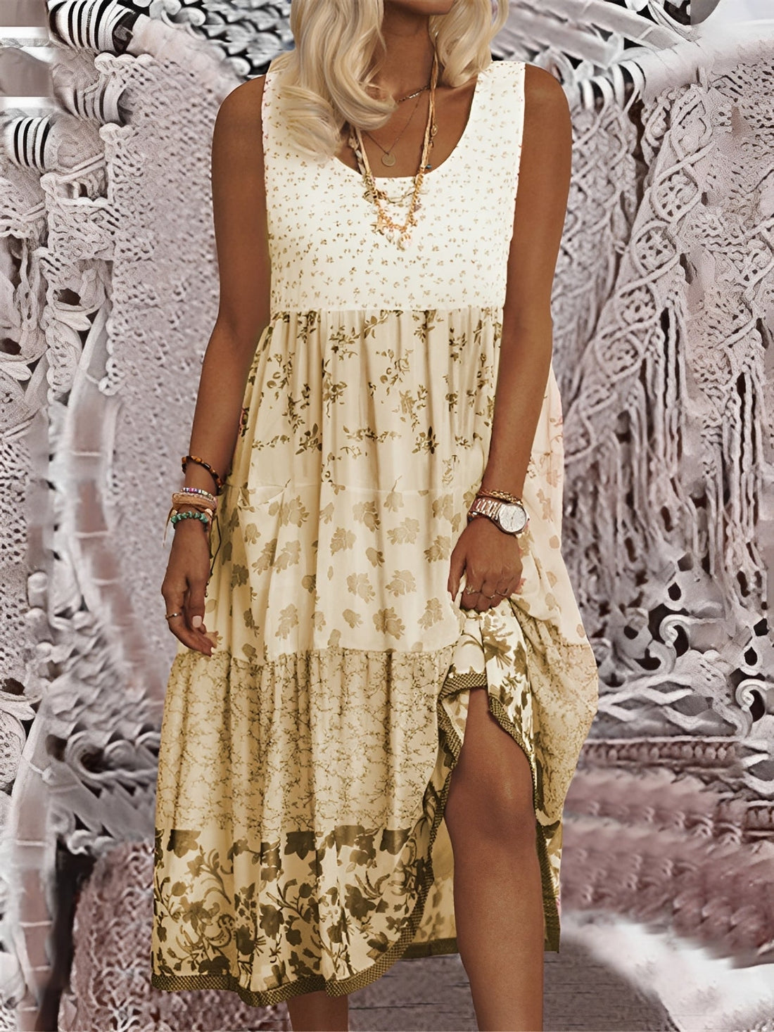 Nancy - Stylowa Sukienka Midi w Boho Stylu